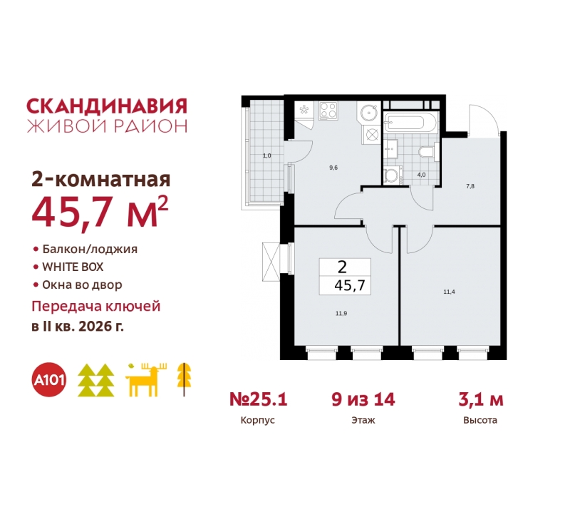 Объект по адресу Москва г, Сосенское п, Скандинавский б-р, д. 25к1