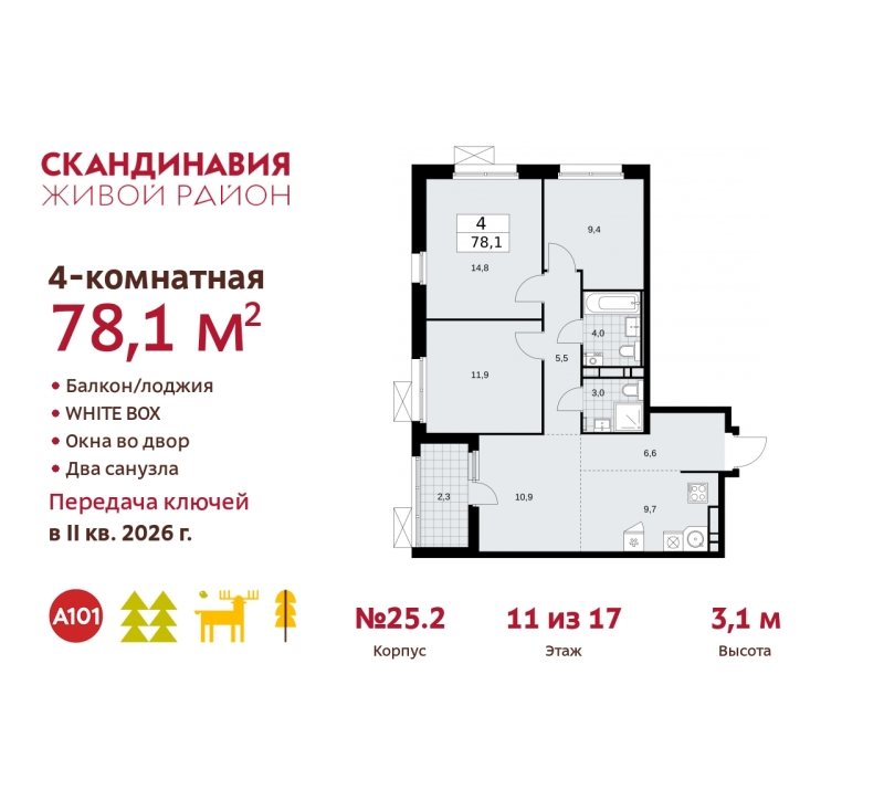 Объект по адресу Москва г, Сосенское п, Скандинавский б-р, д. 25к2