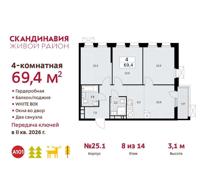 Объект по адресу Москва г, Сосенское п, Скандинавский б-р, д. 25к1