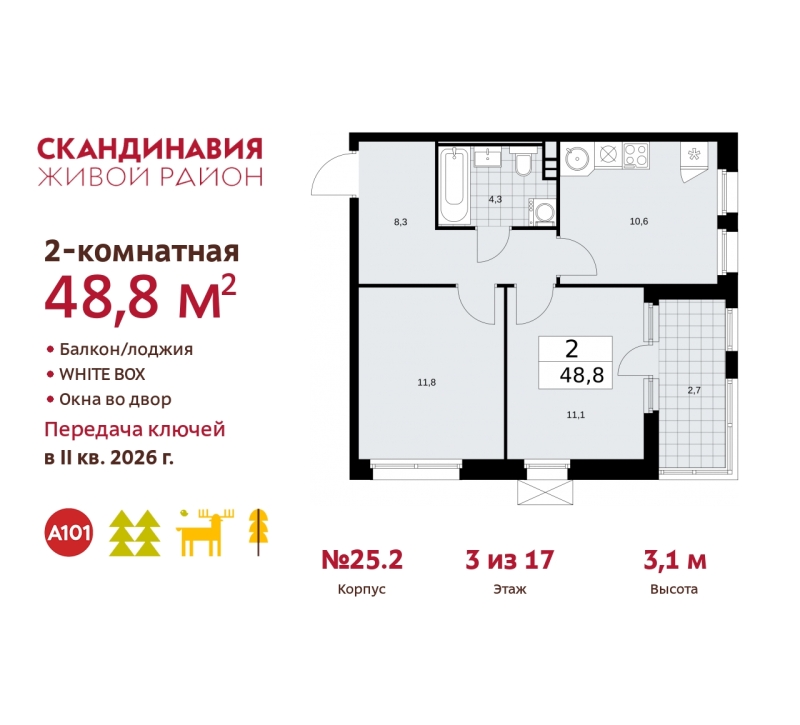 Объект по адресу Москва г, Сосенское п, Скандинавский б-р, д. 25к2