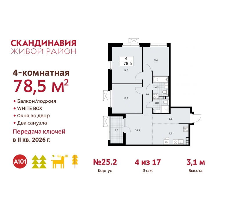 Объект по адресу Москва г, Сосенское п, Скандинавский б-р, д. 25к2