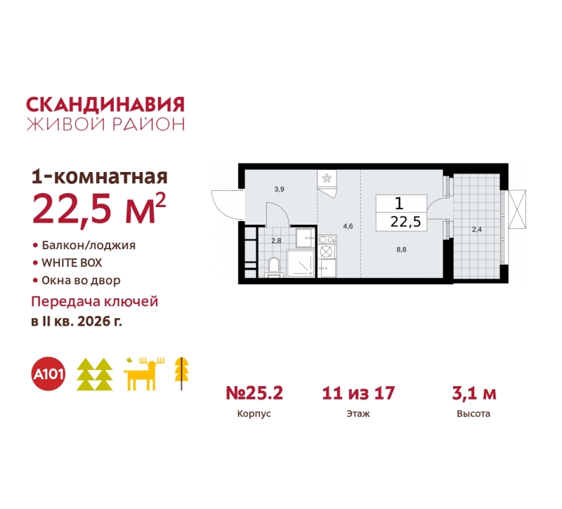 Объект по адресу Москва г, Сосенское п, Скандинавский б-р, д. 25к2