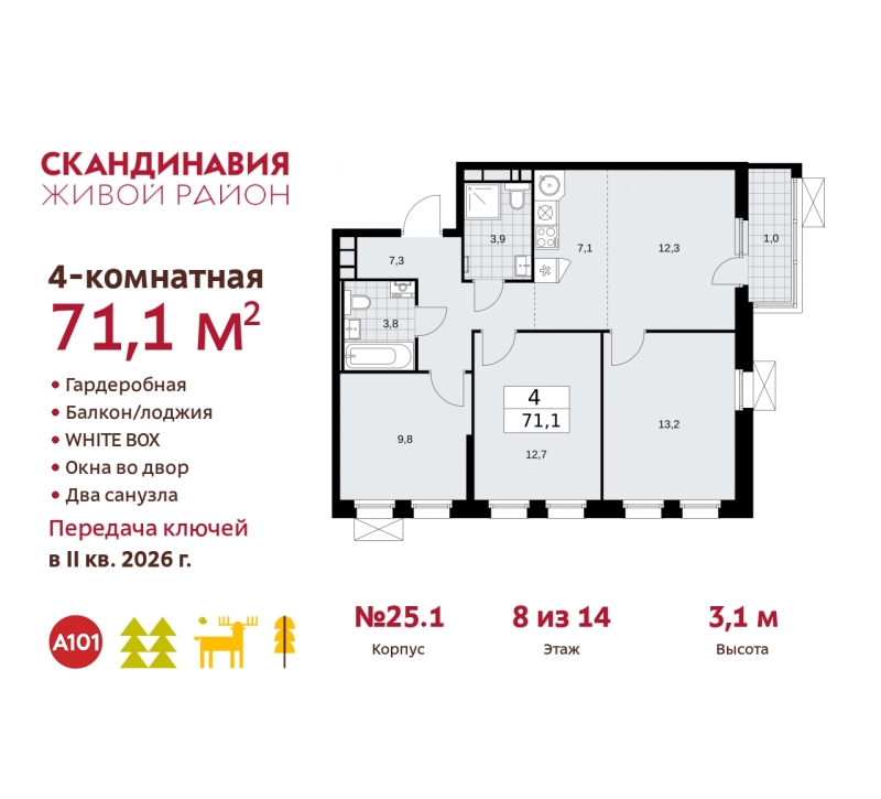 Объект по адресу Москва г, Сосенское п, Скандинавский б-р, д. 25к1